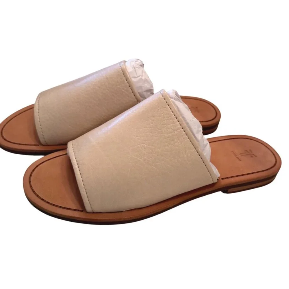 Frye Robin Slide Size 6.5 Off White Sandal NWB Slip On Taupe